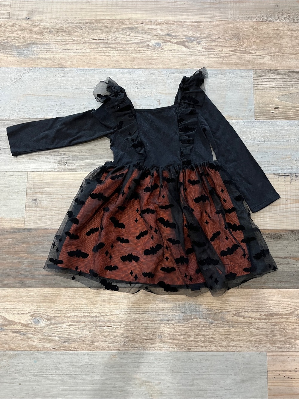 Cat & Jack Black and Rust Bat Tulle Halloween Dress Sz 4T Ruffle Layered